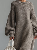 Margaux | Robe Maxi Laine Tricotée Col Rond Chiné