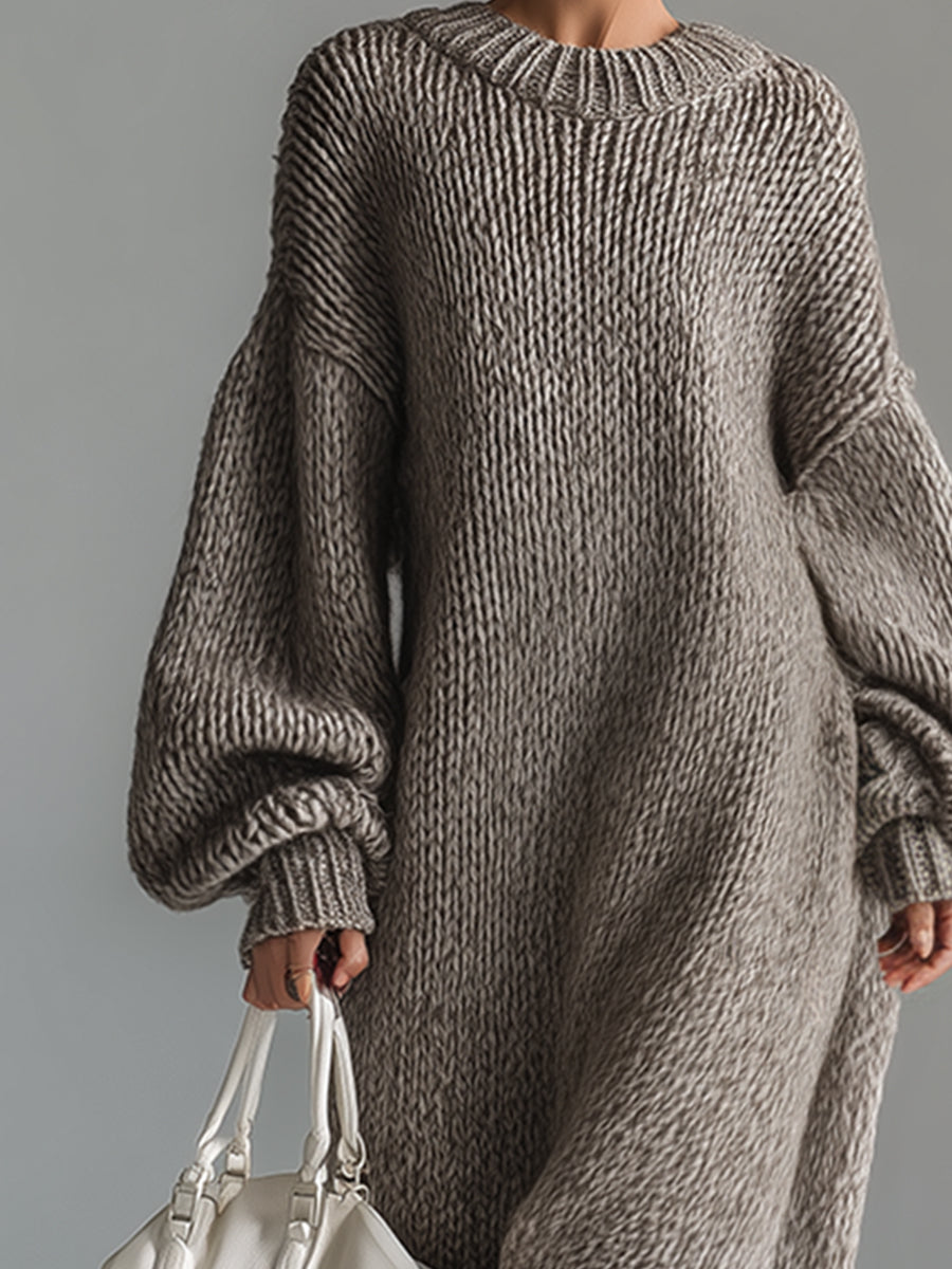 Margaux | Robe Maxi Laine Tricotée Col Rond Chiné