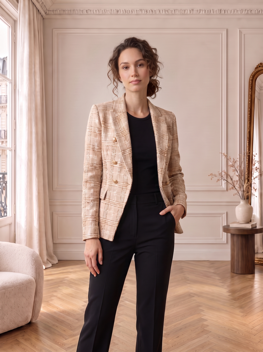Camille | Blazer Tweed à Carreaux