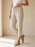 Lucienne | Pantalon Capri En Lin Avec Taille Élastique