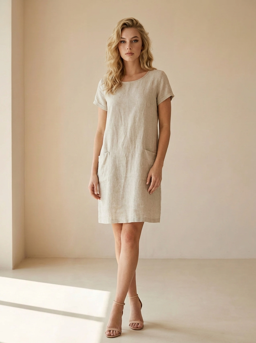 Freya | Robe En Lin À Manches Courtes Et Poches