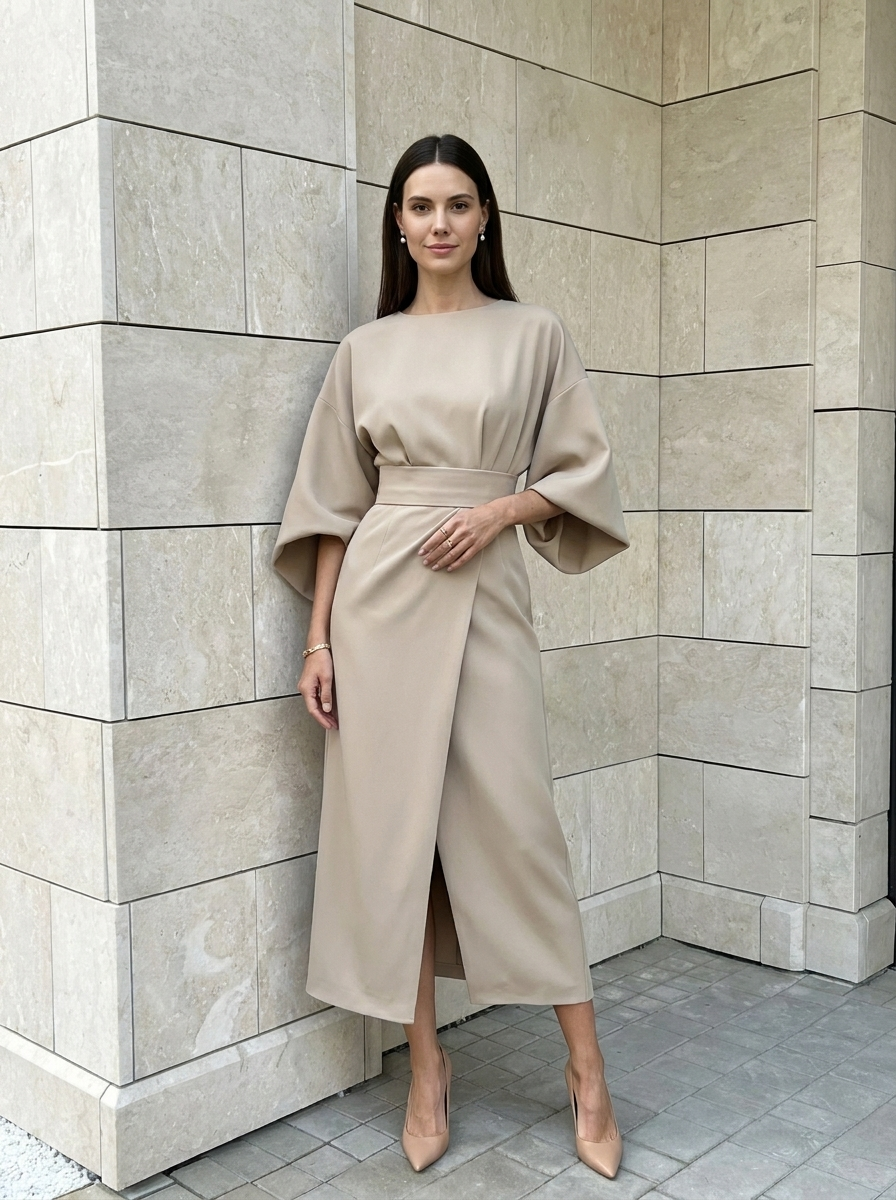 Selene | Robe Midi Ceinturée