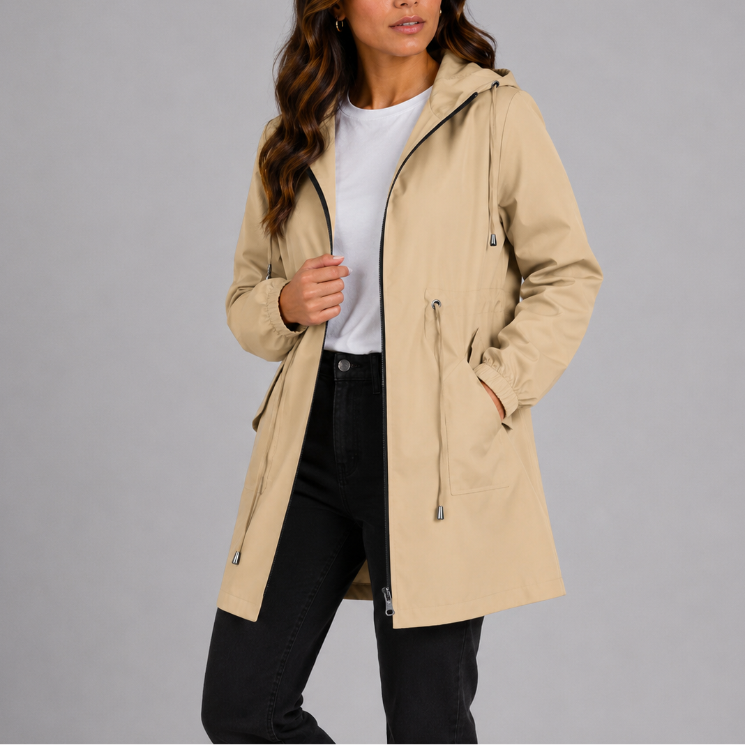 Céline | Veste de Pluie Capuche Cordon Taille