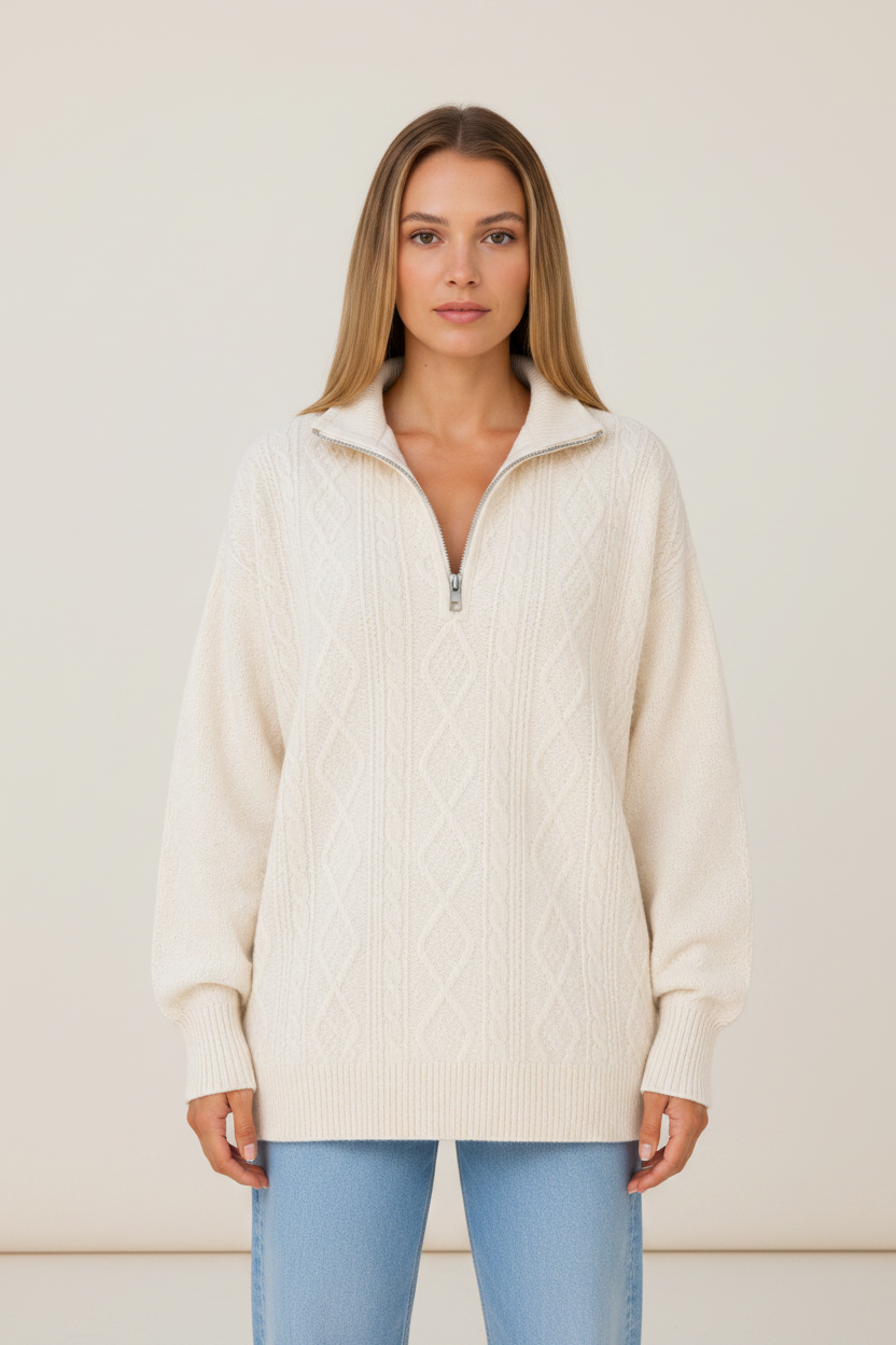 Sidonie | Pull Torsadé Col Camionneur Demi-Zip