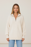 Sidonie | Pull Torsadé Col Camionneur Demi-Zip
