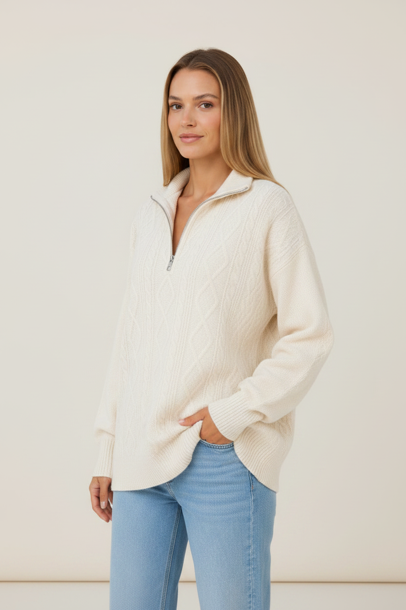 Sidonie | Pull Torsadé Col Camionneur Demi-Zip