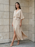 Amélie | Robe Maxi Fluide à Col V avec Ceinture Nouée