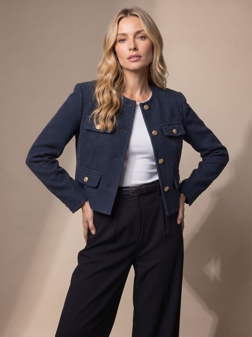 Marceline | Veste Tweed Courte Boutons Dorés
