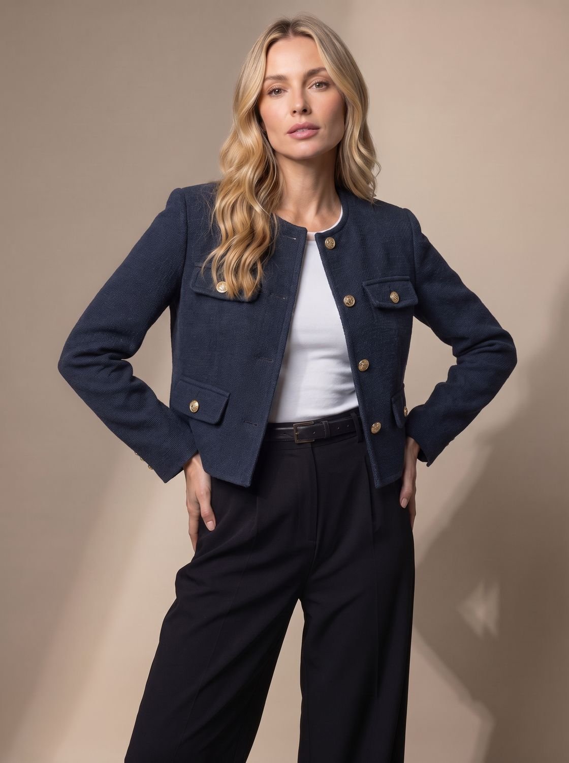 Marceline | Veste Tweed Courte Boutons Dorés