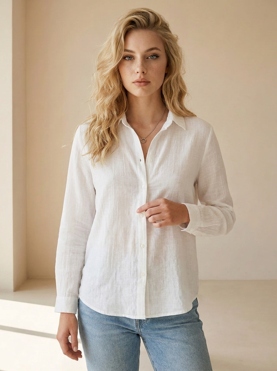 Elena | Chemise Légère Aspect Coton Avec Col En V