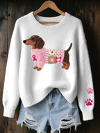 Pauline | Pull Motif Teckel Brodé Décontracté