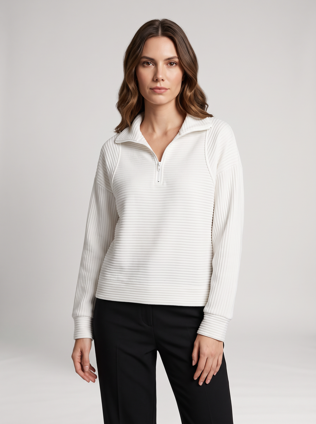 Liv | Sweatshirt femme côtelé à demi-zip
