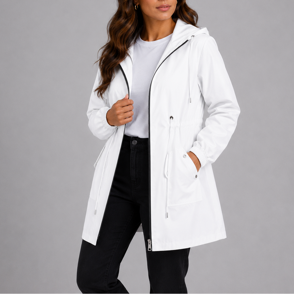 Céline | Veste de Pluie Capuche Cordon Taille