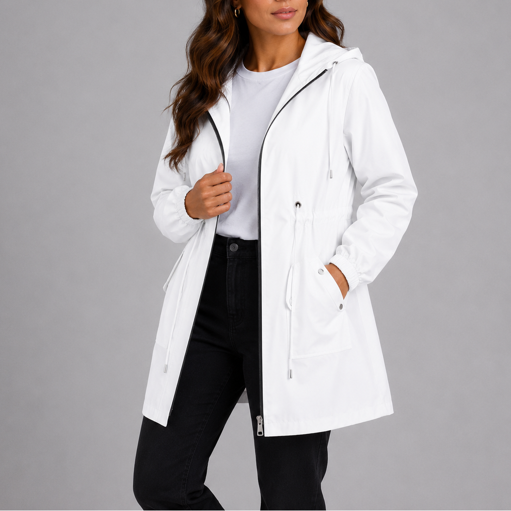 Céline | Veste de Pluie Capuche Cordon Taille