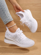 Noémie | Baskets Compensées Strass Respirantes