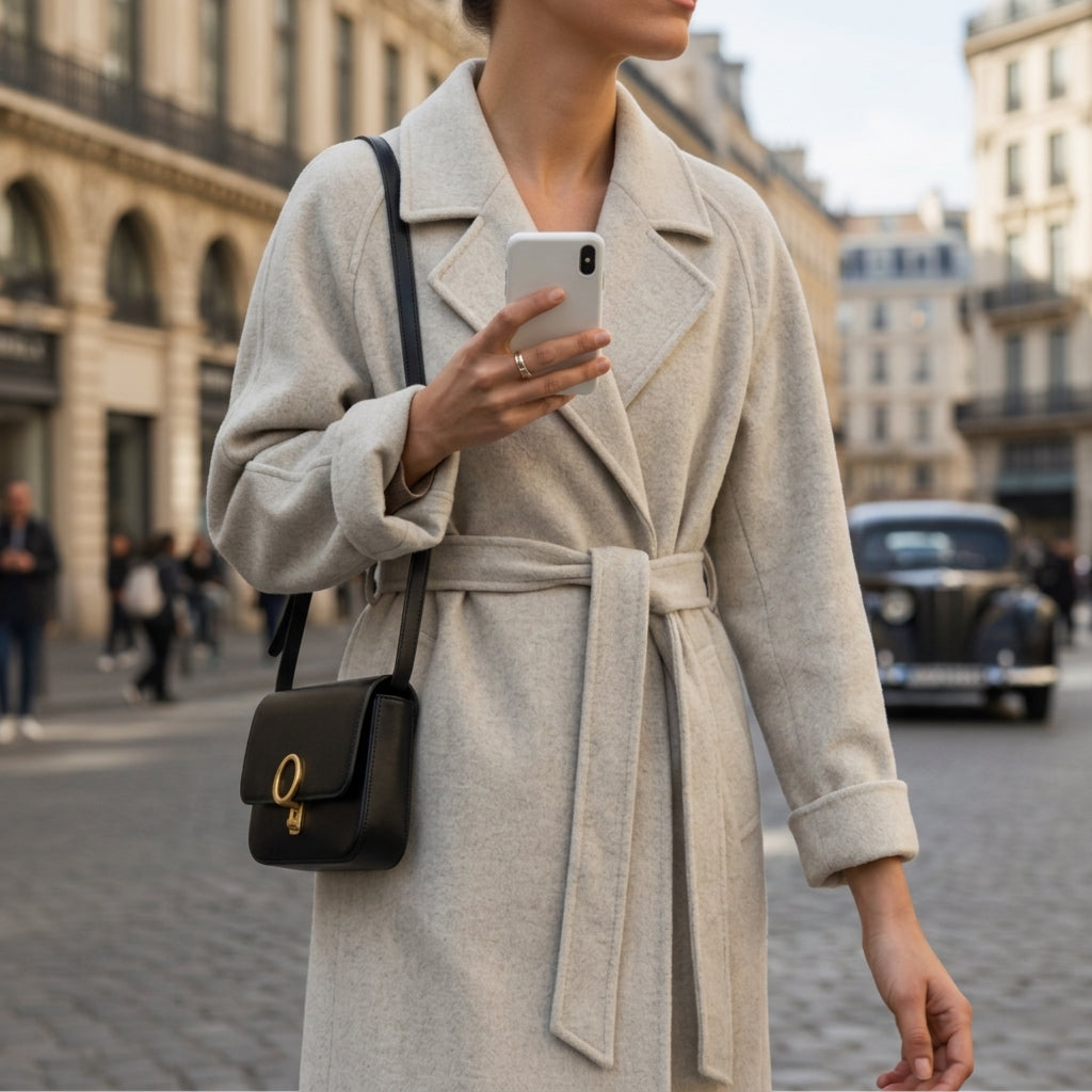 Bérénice | Manteau en Laine Ceinturé Col Cranté