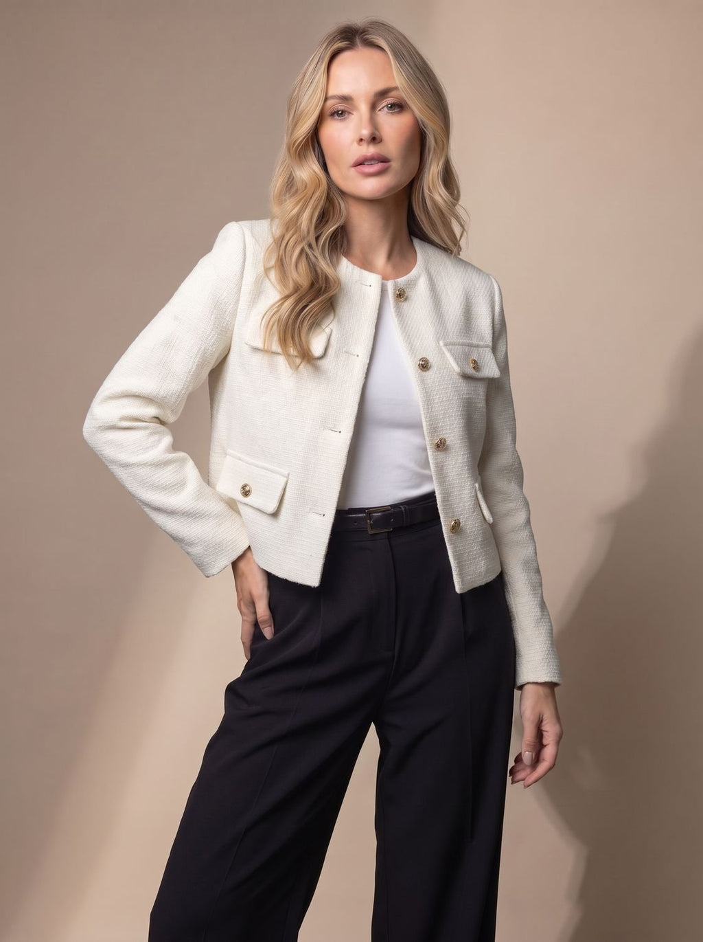 Marceline | Veste Tweed Courte Boutons Dorés