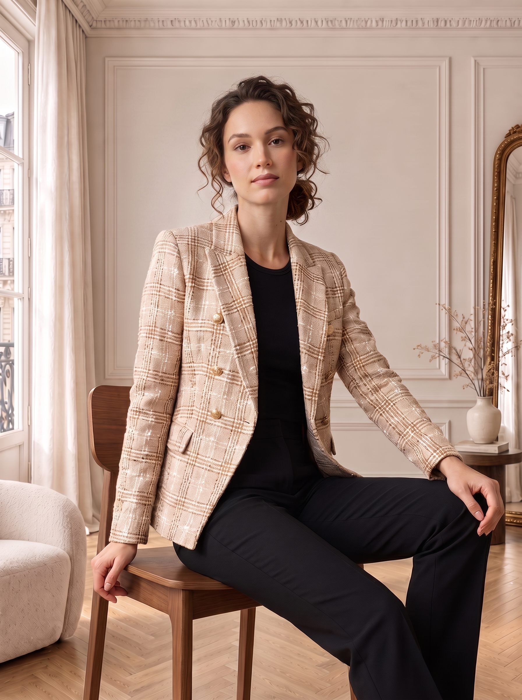 Camille | Blazer Tweed à Carreaux
