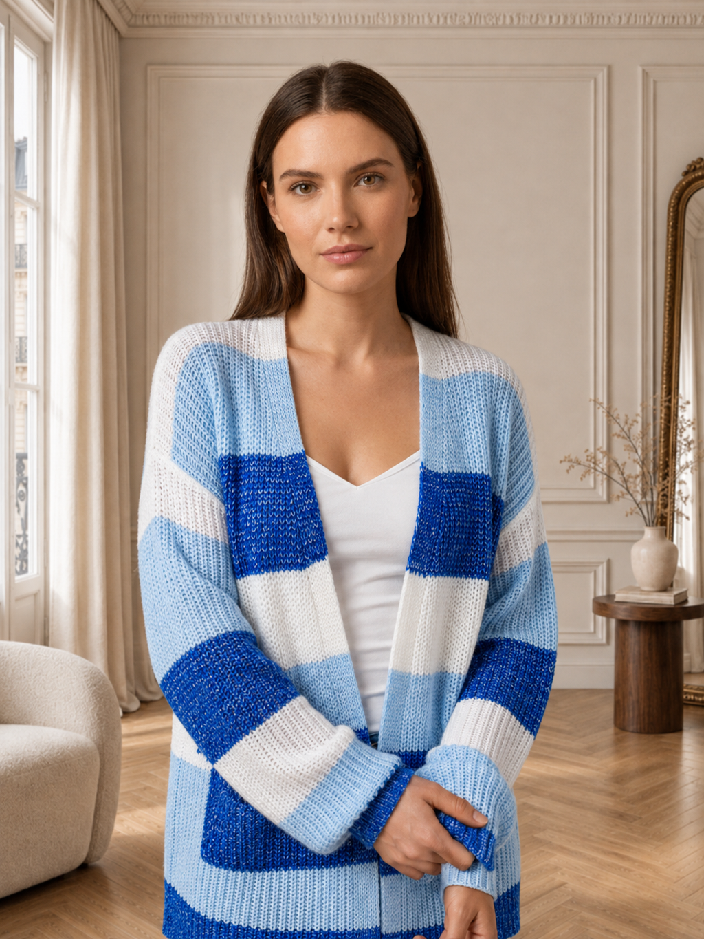Maëlle | Cardigan Long Rayé En Maille