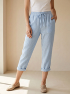 Lucienne | Pantalon Capri En Lin Avec Taille Élastique