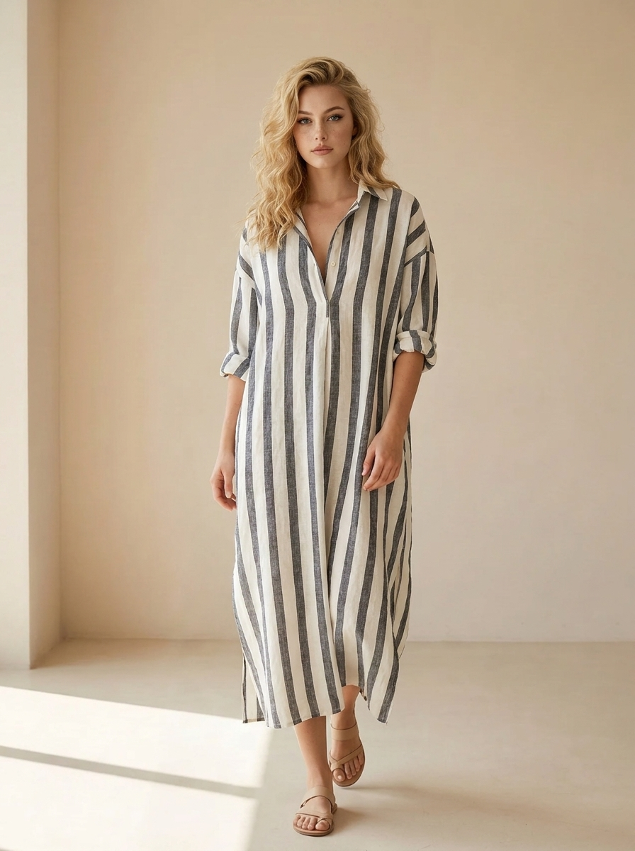 Maréa | Robe Chemise Longue À Rayures