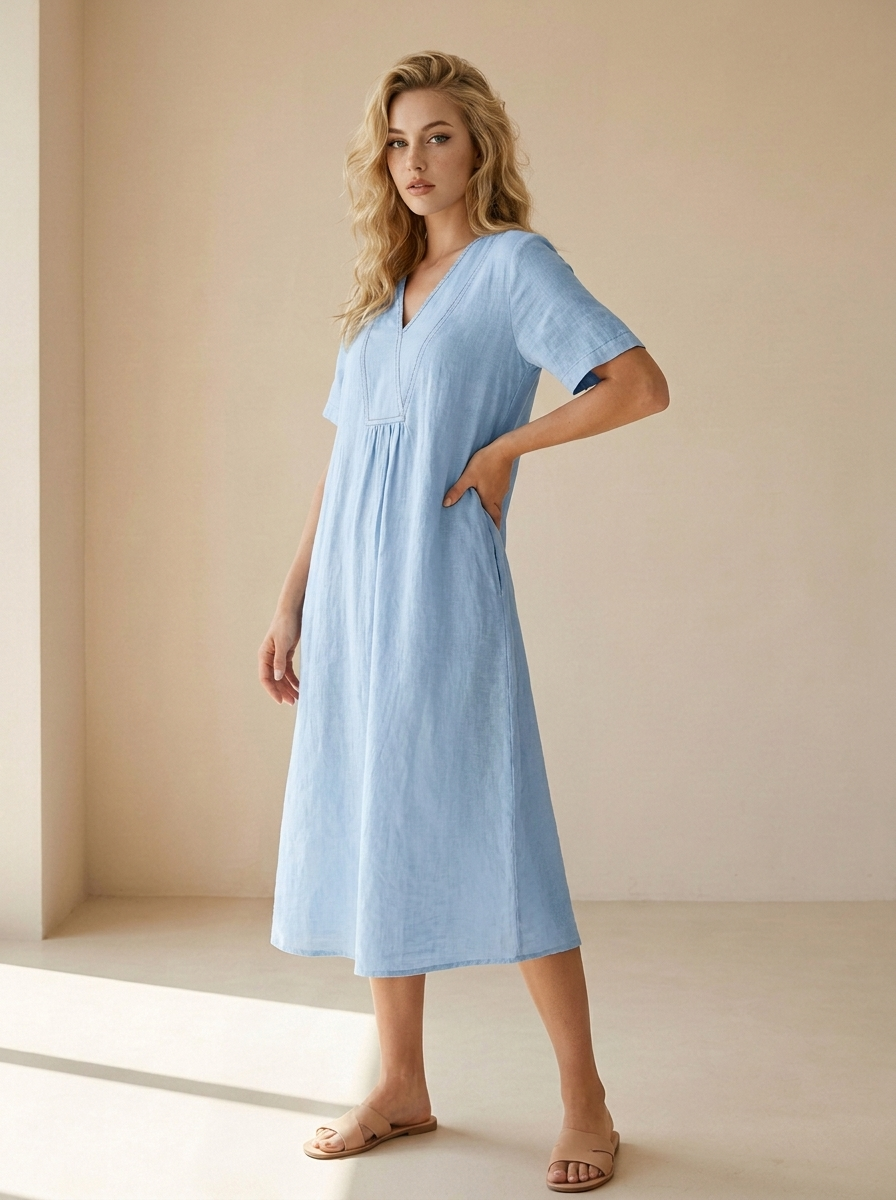 Isla | Robe En Lin Décontractée Avec Col En V