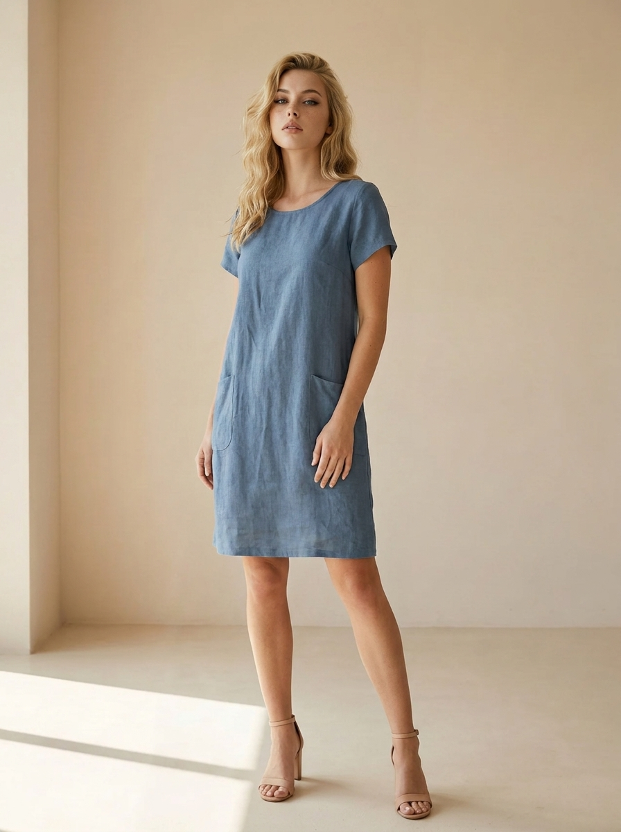 Freya | Robe En Lin À Manches Courtes Et Poches