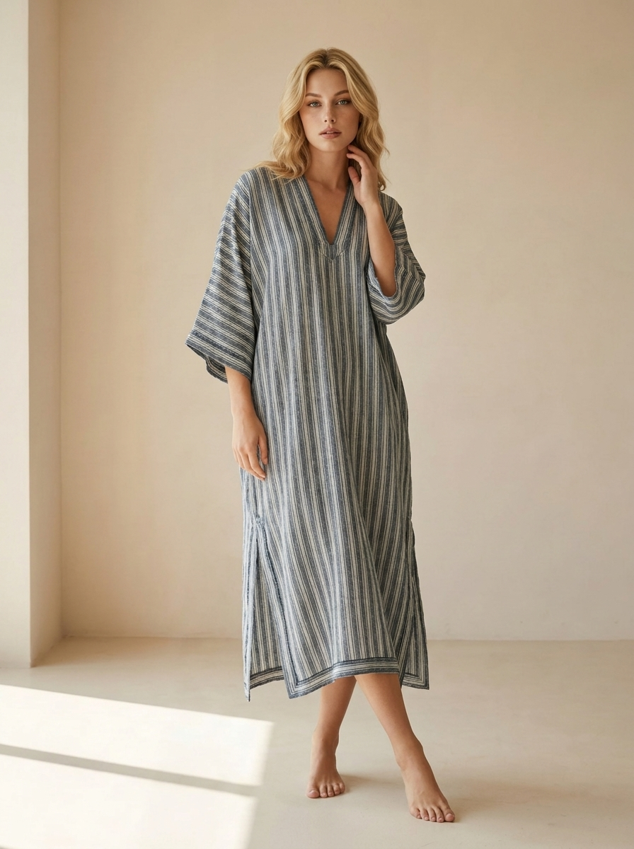 Seraphina | Robe Kaftan À Rayures Avec Col En V