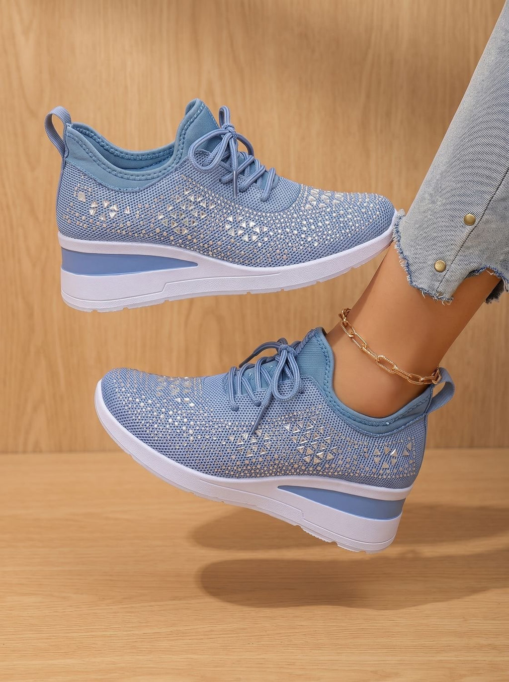 Noémie | Baskets Compensées Strass Respirantes