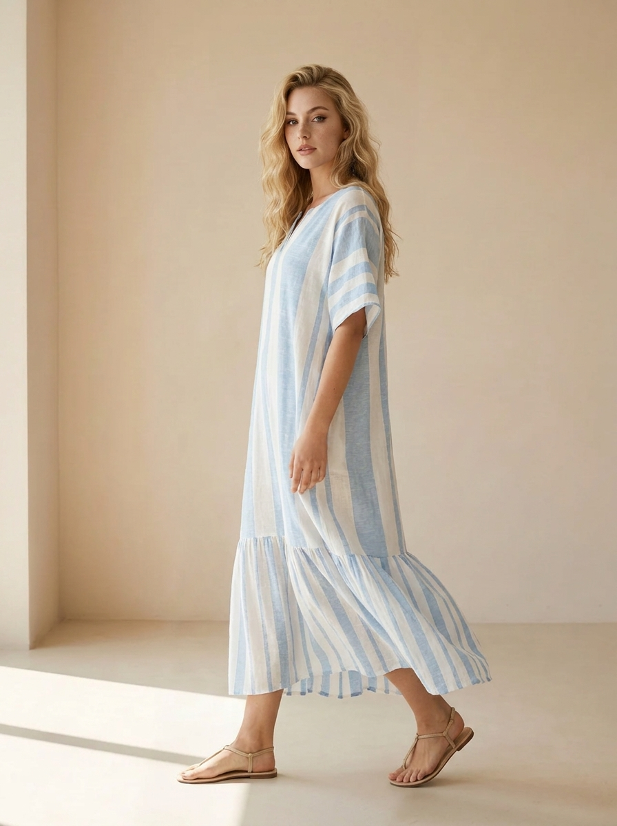 Seraphina | Robe Kaftan À Rayures Avec Col En V