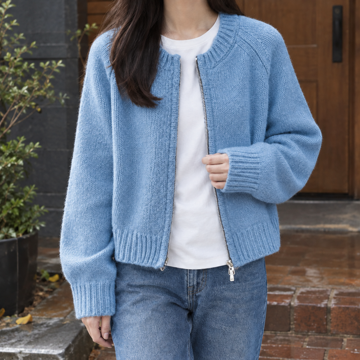 Inès | Cardigan Zippé Court en Maille Épaisse