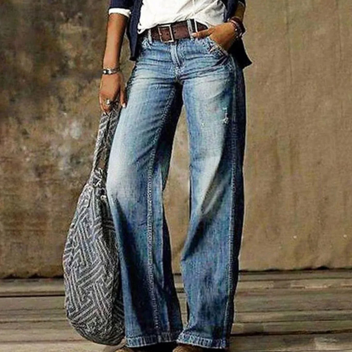 Adèle | Jean Large Délavé Taille Haute