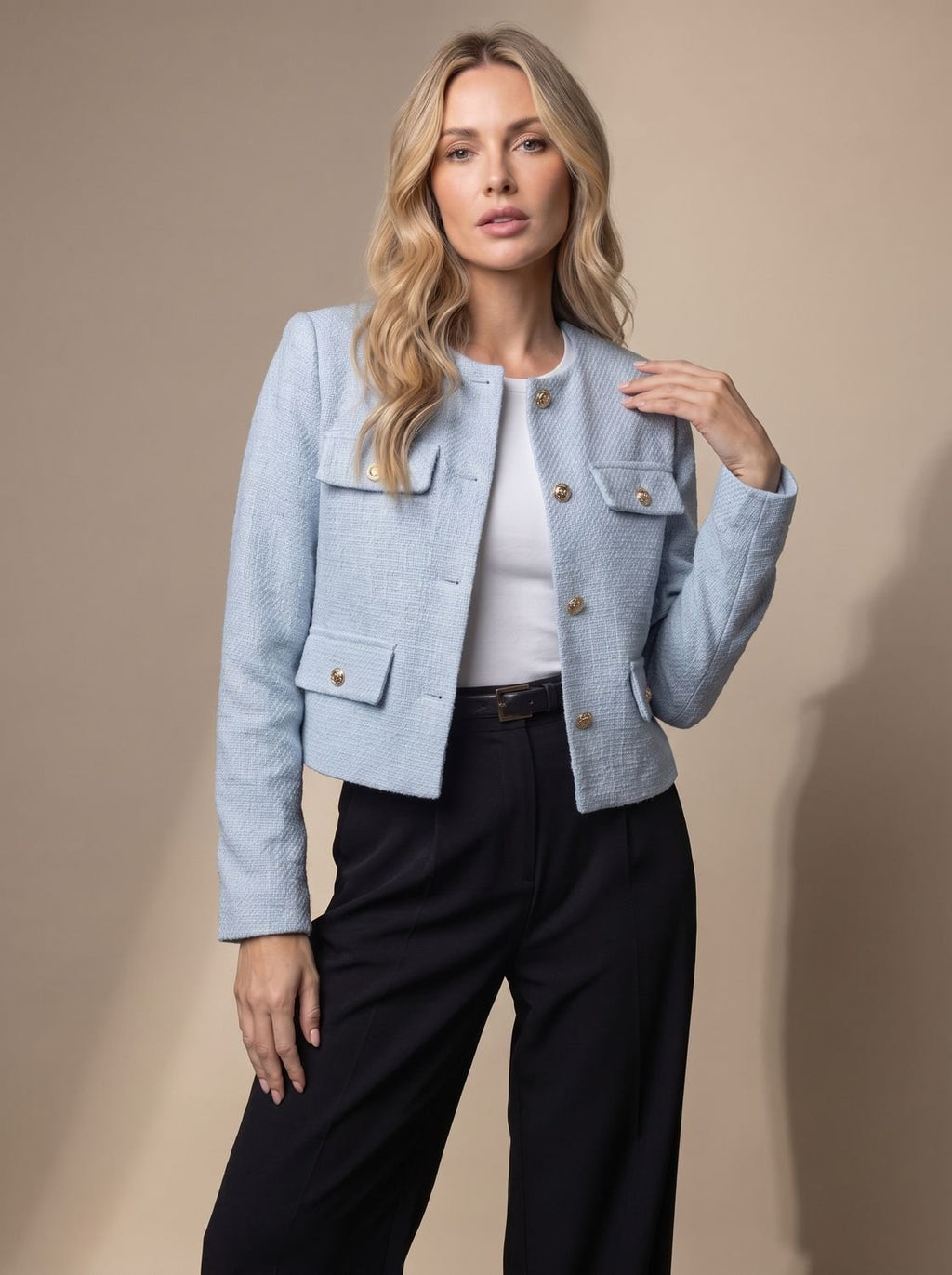 Marceline | Veste Tweed Courte Boutons Dorés