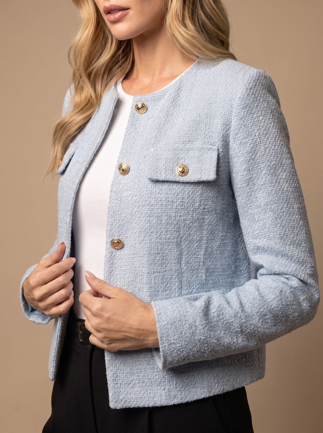 Marceline | Veste Tweed Courte Boutons Dorés