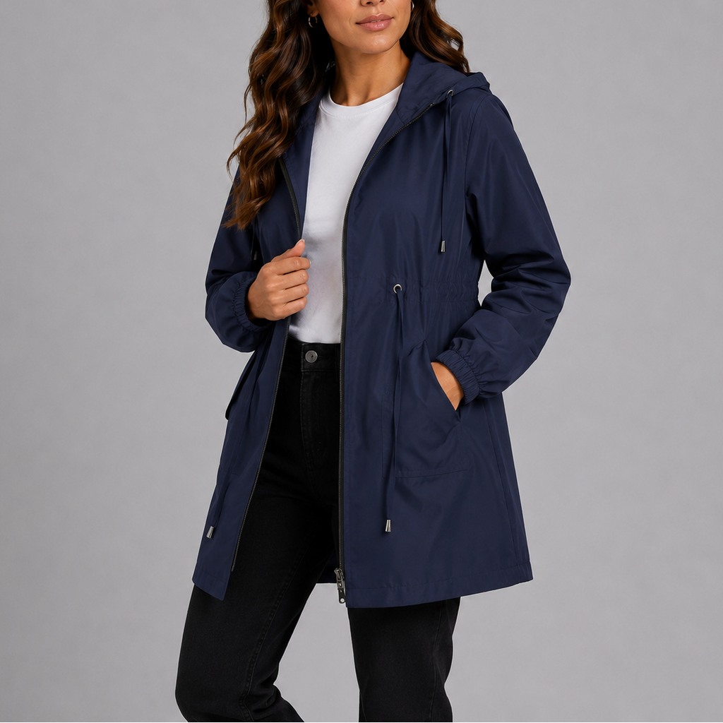 Céline | Veste de Pluie Capuche Cordon Taille