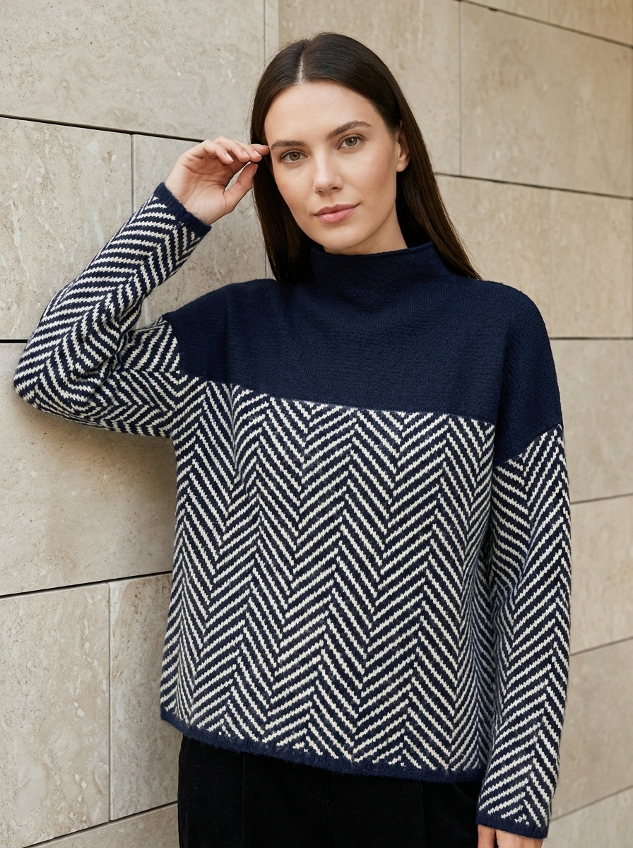 Solène | Pull Col Roulé À Chevrons