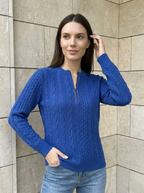 Noémie | Pull en Maille Torsadée à Col Zippé