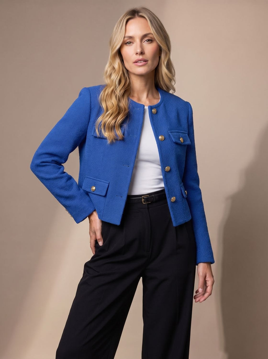 Marceline | Veste Tweed Courte Boutons Dorés