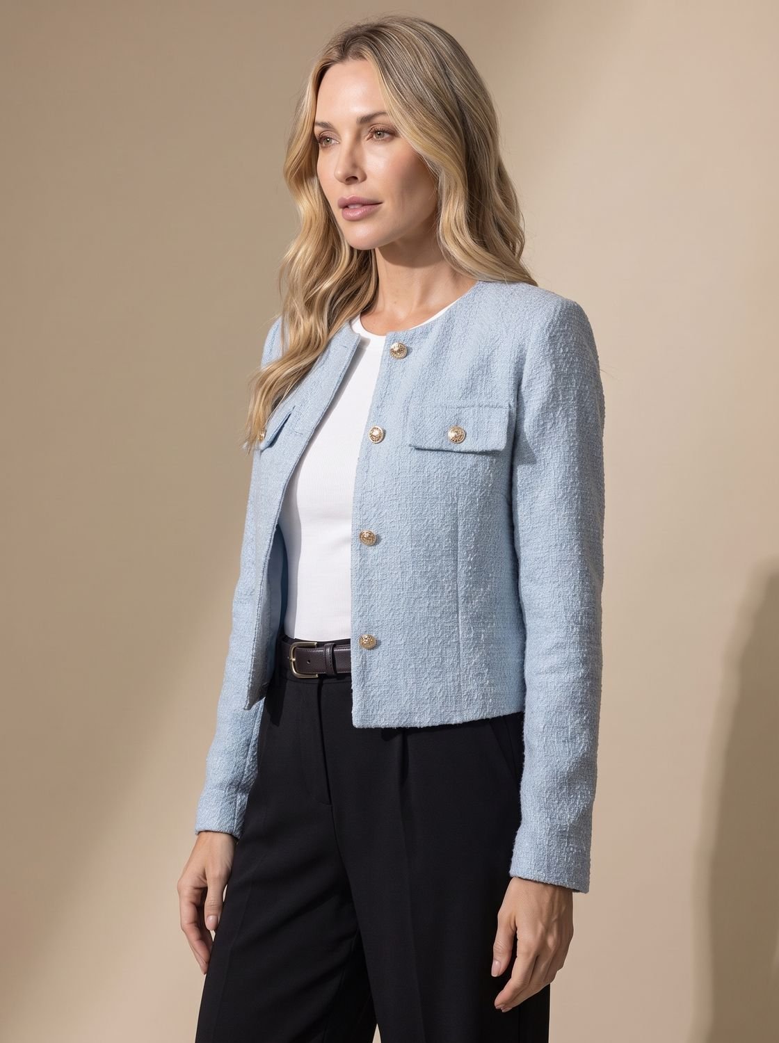 Marceline | Veste Tweed Courte Boutons Dorés