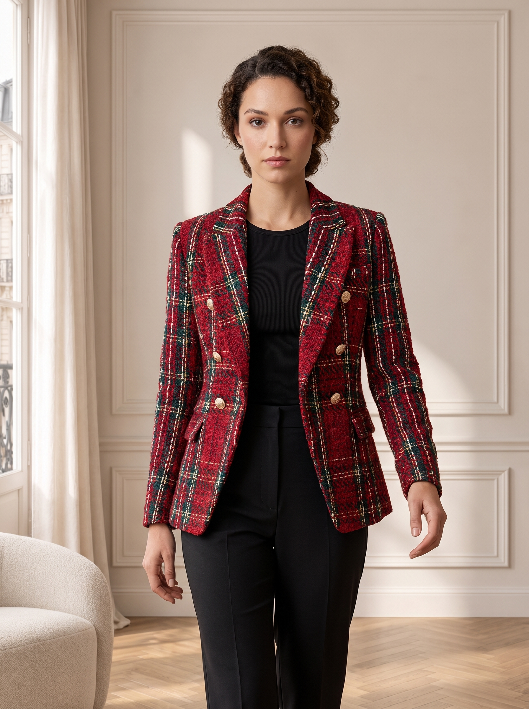 Camille | Blazer Tweed à Carreaux