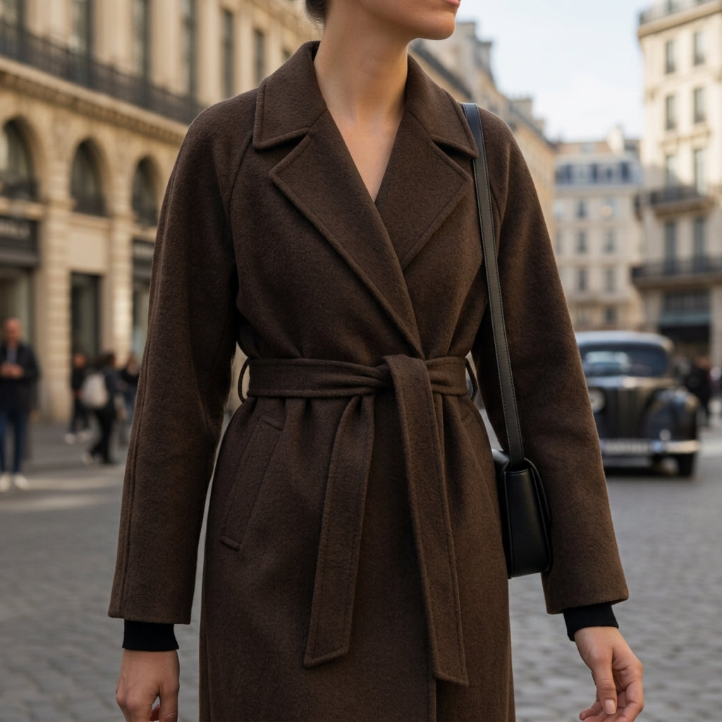 Bérénice | Manteau en Laine Ceinturé Col Cranté