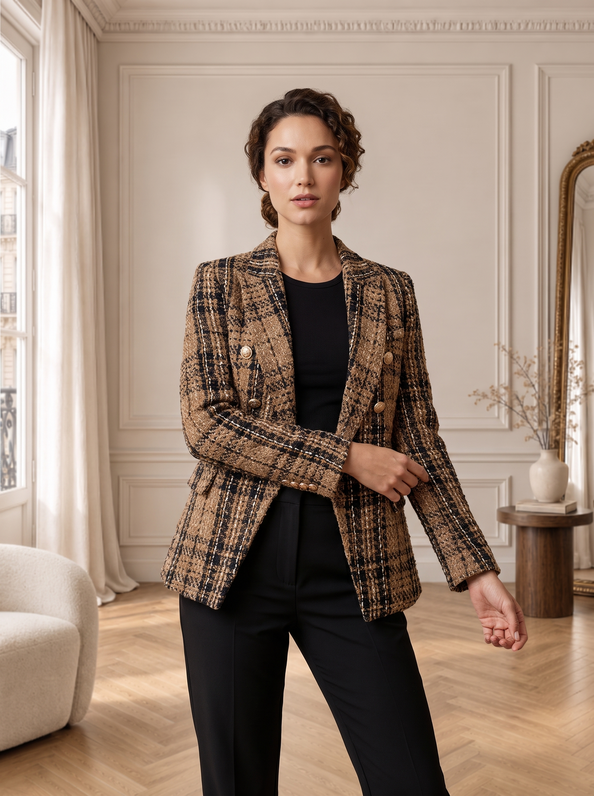 Camille | Blazer Tweed à Carreaux