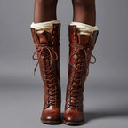Héloïse | Bottes Hautes Lacets Cuir Talon Bloc