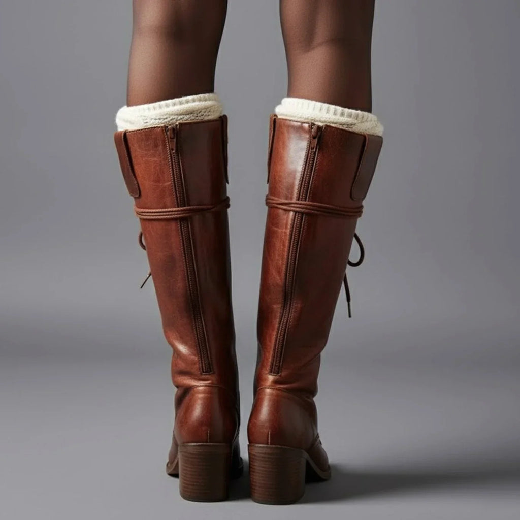 Héloïse | Bottes Hautes Lacets Cuir Talon Bloc