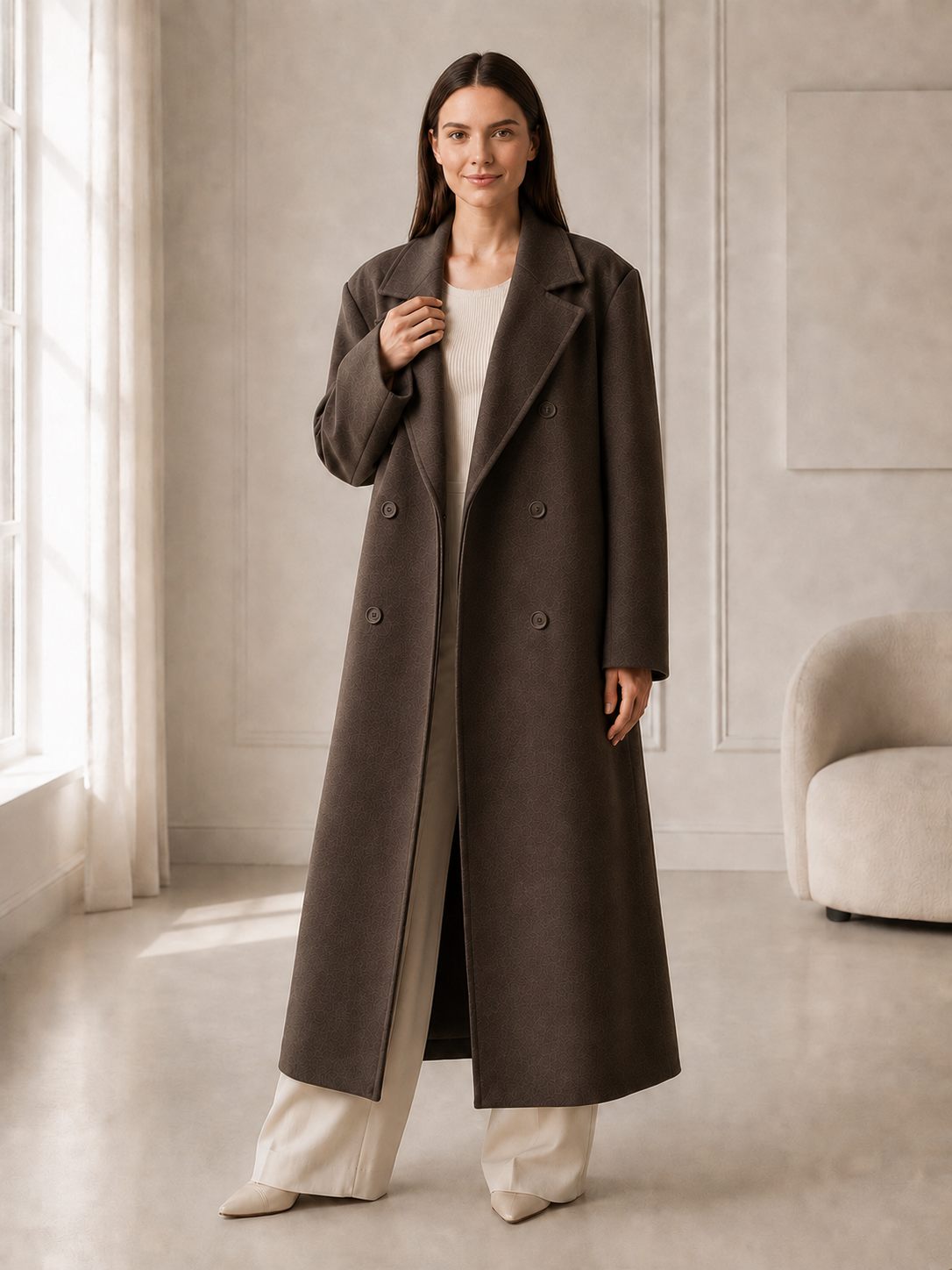 Léonie | Manteau Long Oversize À Double Boutonnage