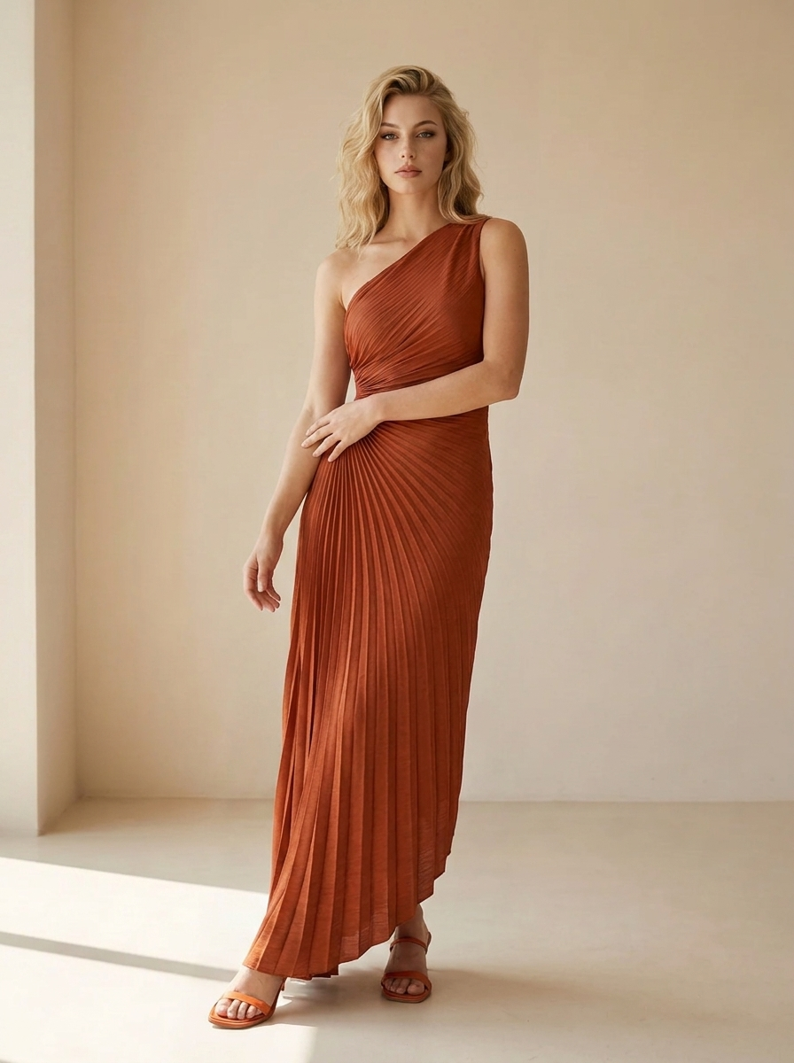 Delfina | Robe Maxi Plissée À Une Épaule