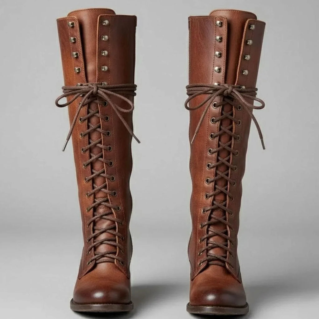 Héloïse | Bottes Hautes Lacets Cuir Talon Bloc