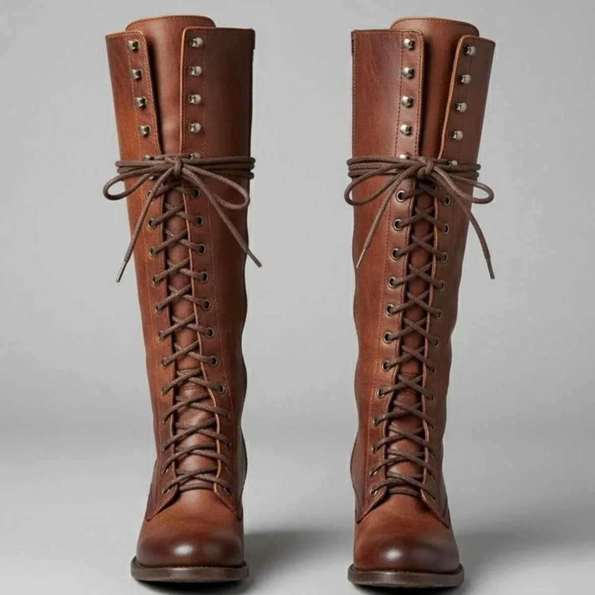 Héloïse | Bottes Hautes Lacets Cuir Talon Bloc