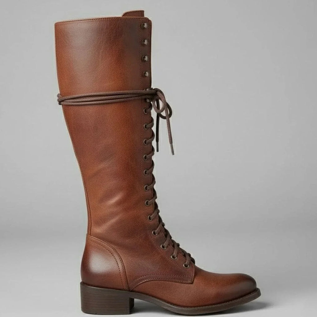 Héloïse | Bottes Hautes Lacets Cuir Talon Bloc