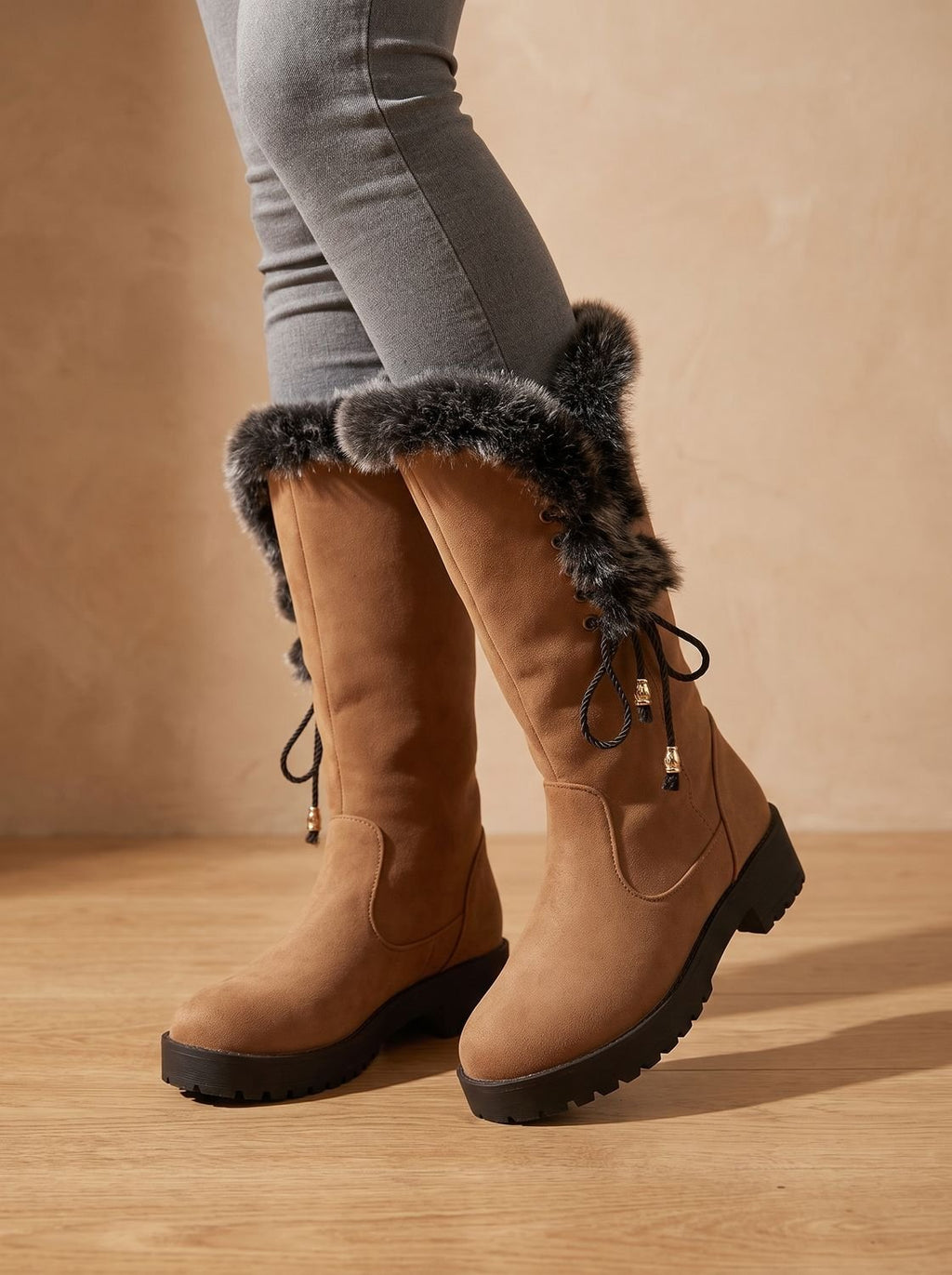 Rosalie | Bottes Hautes Bordure Fausse Fourrure